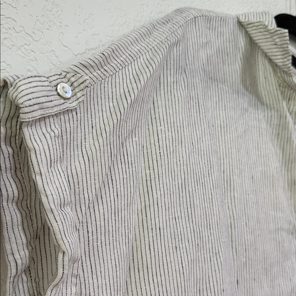 Tahari 100% Linen Striped Boho Chic Short Sleeve Shirt - Picture 3 of 4